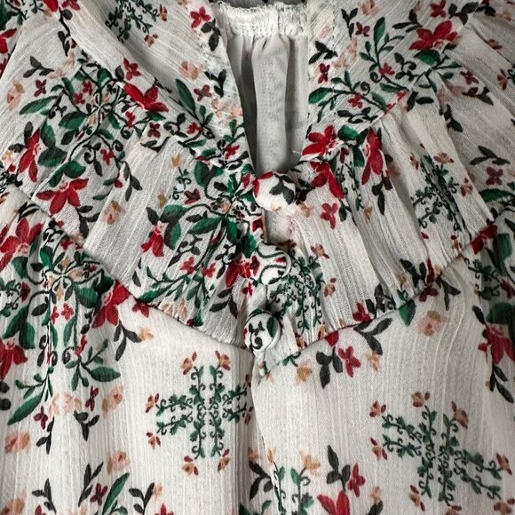 LOFT Womens LP White Split Neck Short Flutter Sleeve Pullover Chiffon Blouse - Picture 4 of 7